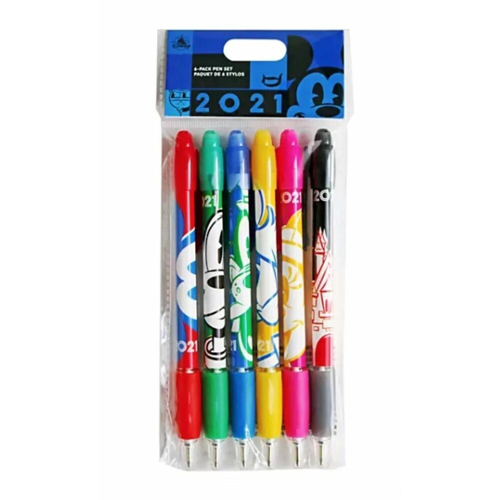 Disney Parks 2021 WDW Mickey & Friends 6 Pack Pen Set Black Ink Characters NEW